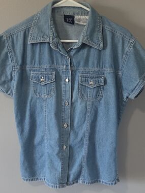 DDC Light Wash Denim Short-Sleeve Button-Down Shirt L Country Western 90s Y2K